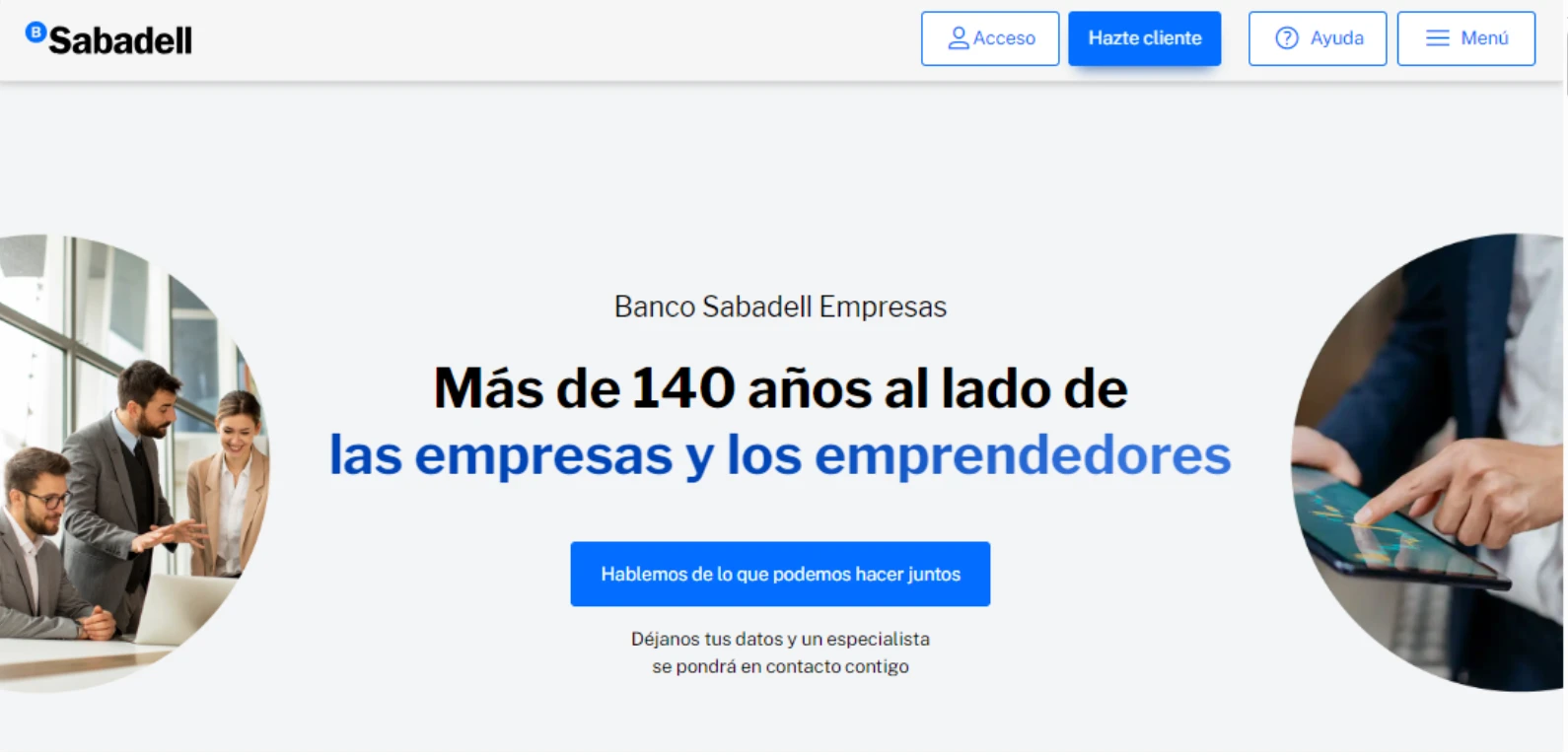 Imagen de la página web del Banco Sabadell online