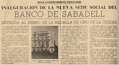 Imagen de la noticia en el periódico anunciando la primera oficina de Banco Sabadell