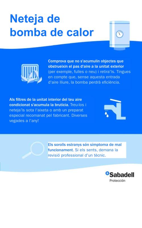 Infografia sobre els passos per a la neteja de la bomba de calor de Banc Sabadell