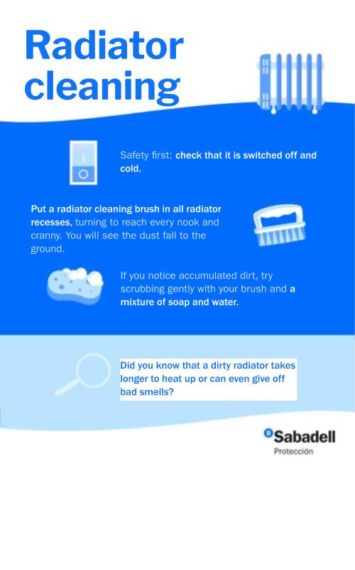 Infographic on radiator cleaning steps by Banco Sabadell